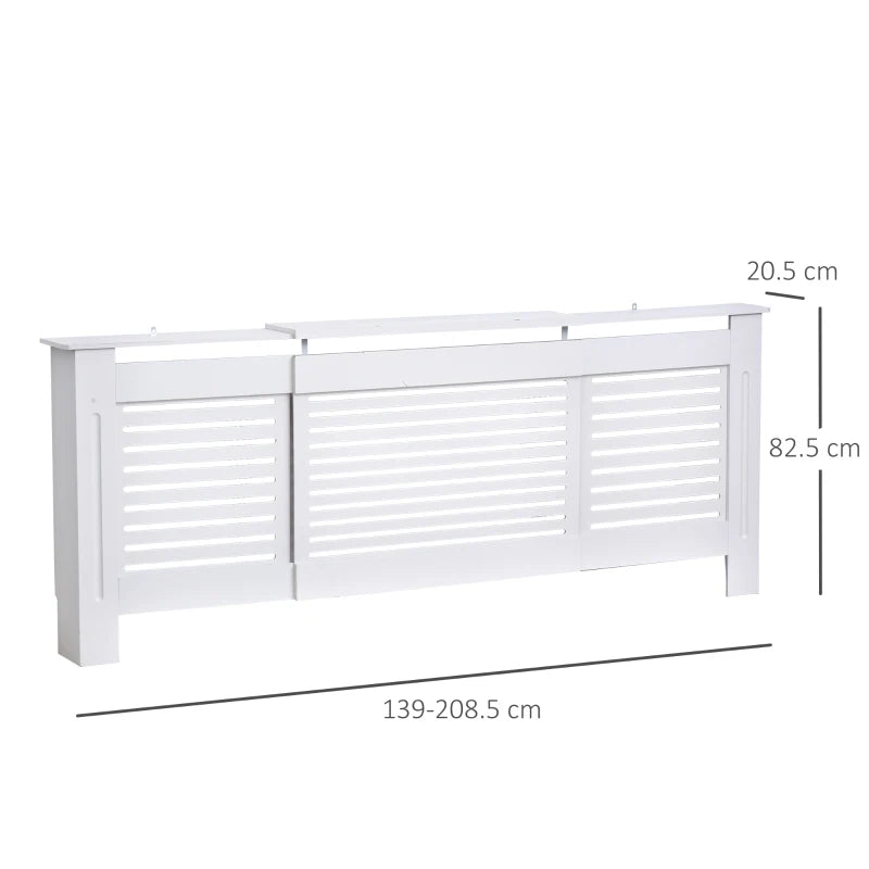 HOMCOM MDF Extendable Radiator Cover Cabinet Shelving Home Office Slatted Design White 139-208.5L x 20.5W x 82.5H cm