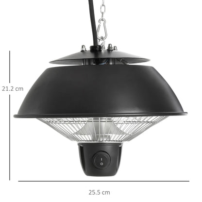 Outsunny 600W Electric Heater Ceiling Hanging Halogen Light with Adjustable Hook Chain Black Aluminium Frame