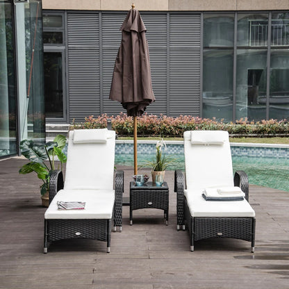 Outsunny 2 Seater Rattan Sun Lounger Set with Side Table