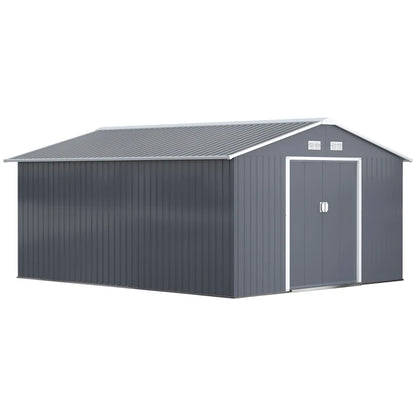 Outsunny 9x6ft Metal Garden Shed, Outdoor Storage Tool House with Ventilation Slots, Foundation Kit, Lockable Double Doors