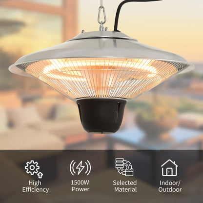 Outsunny 1500W Patio Heater Outdoor Ceiling Mounted Aluminium Halogen Electric Hanging Heating Light Pull Switch Control