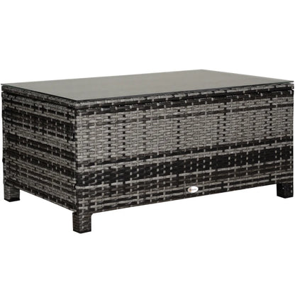 Outsunny PE Rattan Garden Coffee Table, with Glass Table Top - Grey