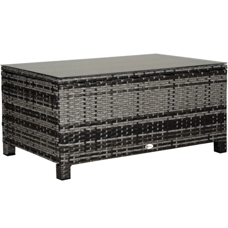 Outsunny PE Rattan Garden Coffee Table with Glass Table Top