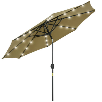 Outsunny 2.7m Patio Garden Umbrella Outdoor Parasol with Tilt Crank and 24 LEDs Lights