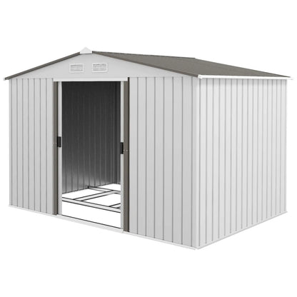 Outsunny 9x6ft Metal Garden Shed, Outdoor Storage Tool House with Ventilation Slots, Foundation Kit, Lockable Double Doors