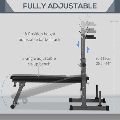 HOMCOM Adjustable Weight Bench, Foldable Bench Press with Barbell Rack and Dip Station for Home Gym, Strength Training Multiuse Workout Bench