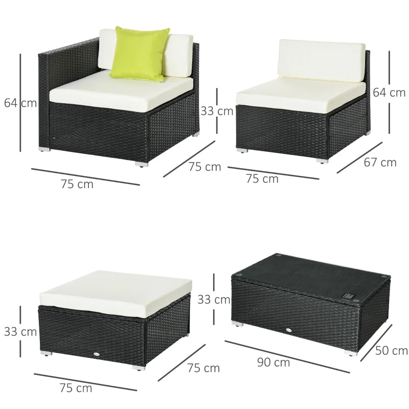 Outsunny 4-Seater Rattan Sofa Set Set Garden Outdoor Sectional Sofa Coffee Table Metal Frame