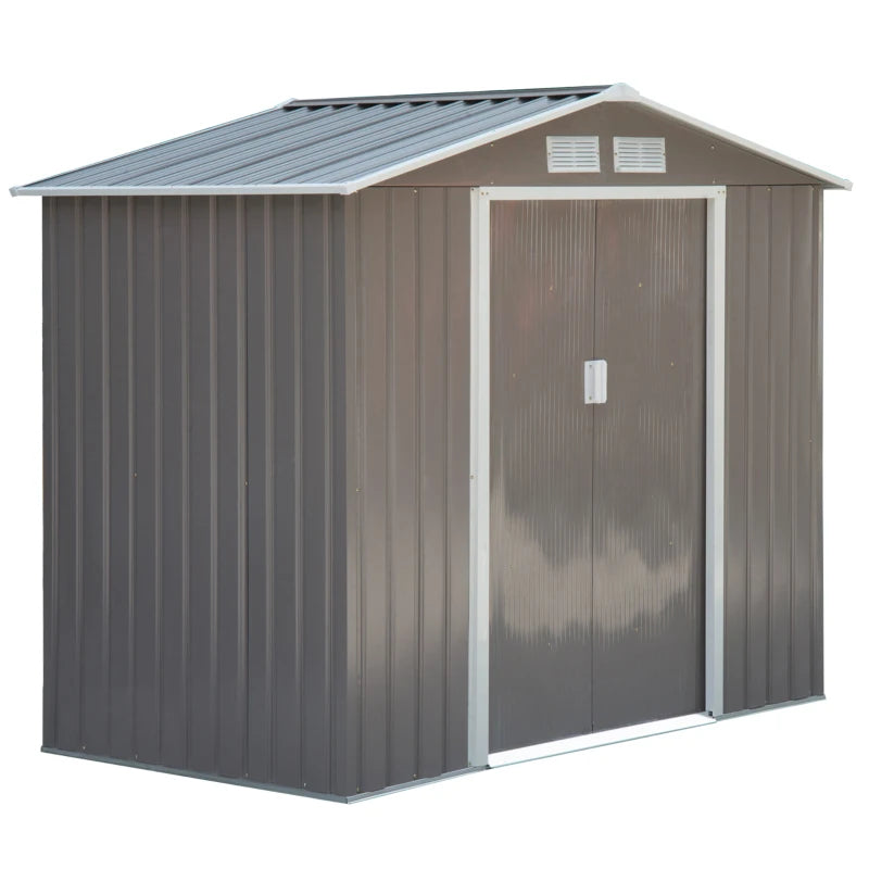 Outsunny 7ft x 4ft Lockable Garden Metal Storage Shed Storage Roofed Tool Metal Shed w/ Air Vents Steel