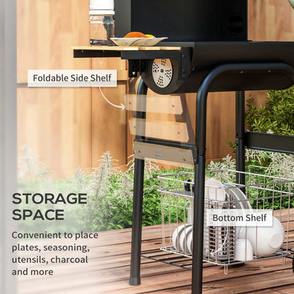 Outsunny Charcoal BBQ, with Thermometer, Shelves and Wheels