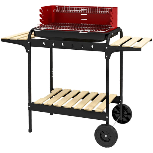 Outsunny Charcoal BBQ, with Five Position Grill Grate - Red