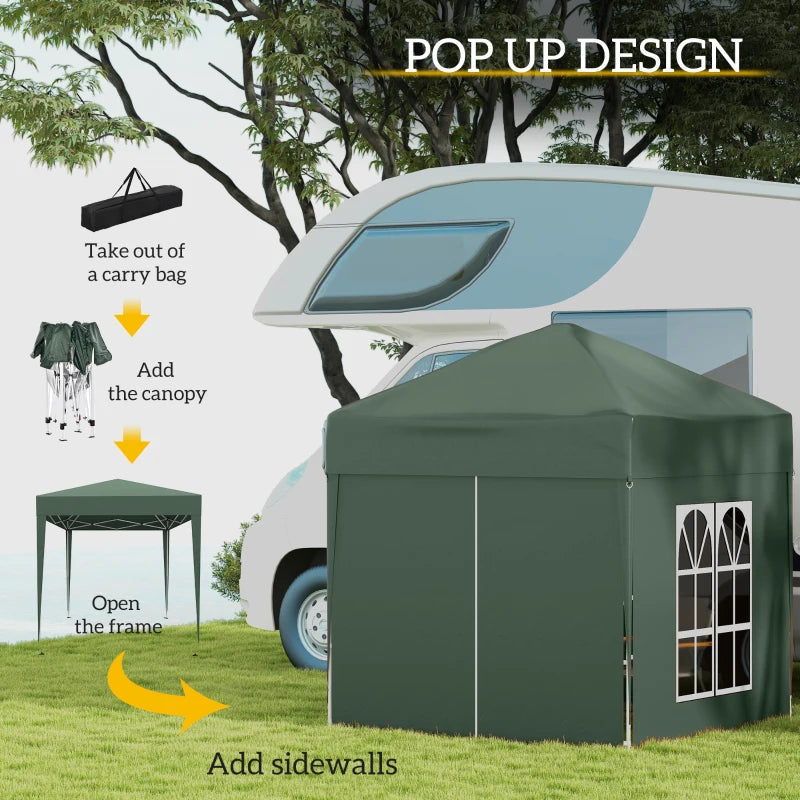 Outsunny 2 x 2 m Garden Pop Up Gazebo, Wedding Party Tent Marquee, Water Resistant Awning Canopy With Sidewalls, Windows, Carry Bag, Green