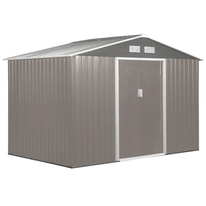 Outsunny 9x6ft Metal Garden Shed, Outdoor Storage Tool House with Ventilation Slots, Foundation Kit, Lockable Double Doors