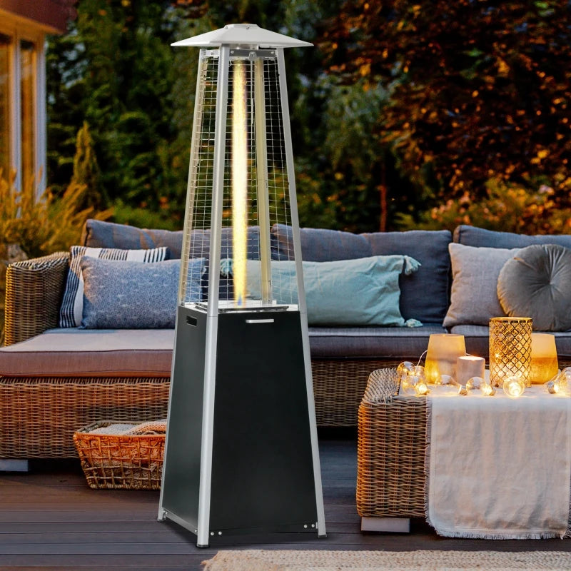 Outsunny 11.2KW Outdoor Patio Gas Heater Freestanding Pyramid Propane Heater Garden Tower Heater with Wheels, Dust Cover, Regulator and Hose, Black, 50 x 50 x 190cm