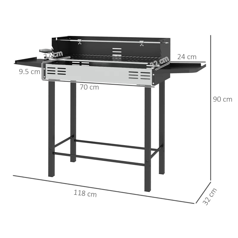 Outsunny BBQ Rotisserie Grill Roaster Charcoal Spit Roasting Machine for Chicken Turkey with 3-Level Grill Grate, Side Shelves