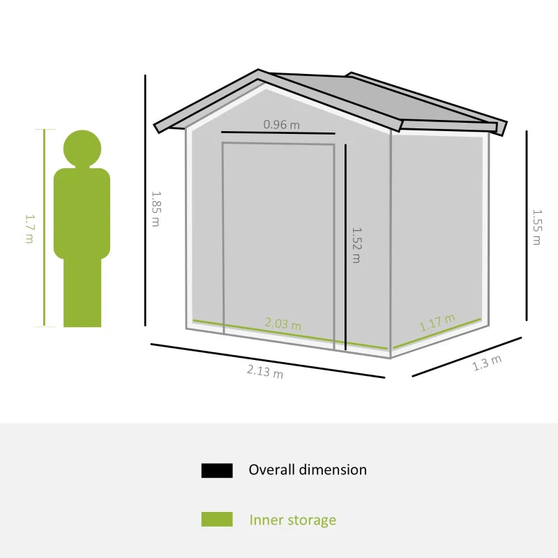 Outsunny 7ft x 4ft Lockable Garden Metal Storage Shed Storage Roofed Tool Metal Shed w/ Air Vents Steel