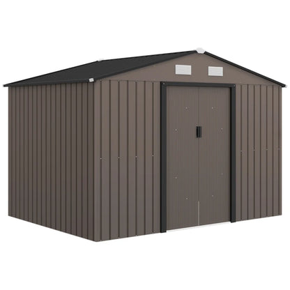 Outsunny 9x6ft Metal Garden Shed, Outdoor Storage Tool House with Ventilation Slots, Foundation Kit, Lockable Double Doors