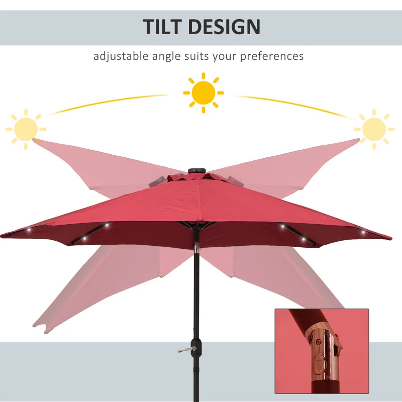 Outsunny 2.7m Patio Garden Umbrella Outdoor Parasol with Tilt Crank and 24 LEDs Lights