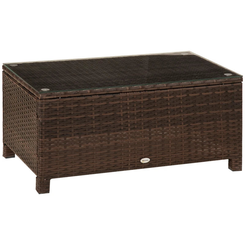 Outsunny PE Rattan Garden Coffee Table with Glass Table Top