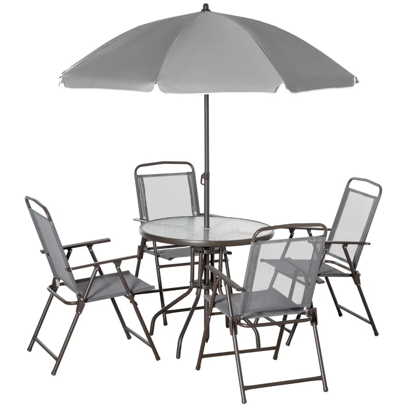 Outsunny Garden Patio Texteline Folding Chairs Plus Table and Parasol Furniture Bistro Set 6 Pieces