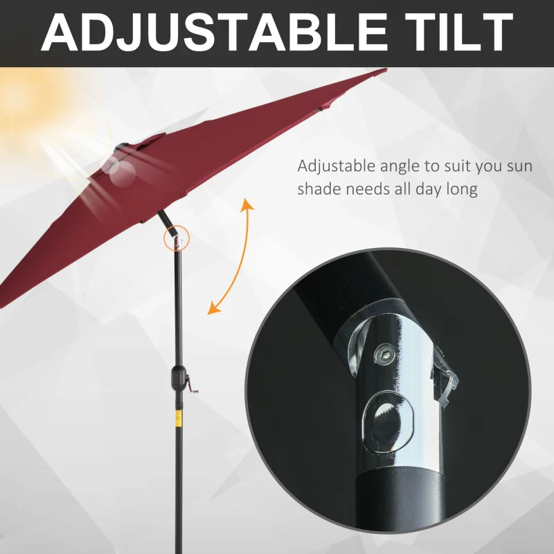 Outsunny 2.7M Garden Parasol Umbrella with Tilt and Crank, Outdoor Sun Parasol Sunshade Shelter with Aluminium Frame, Wine Red