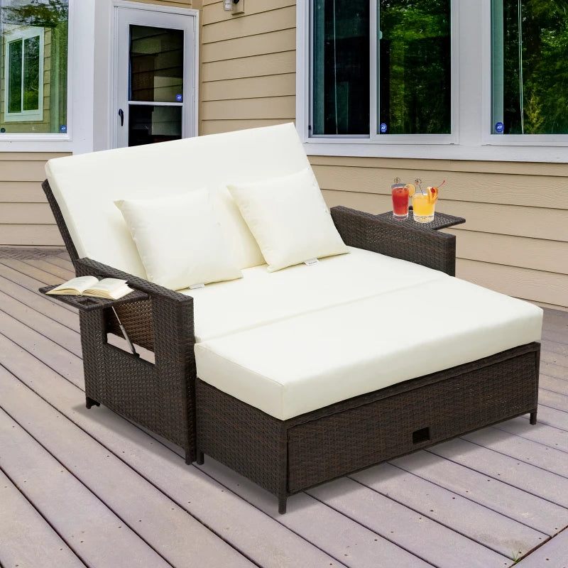 Outsunny Rattan Sun Lounger 2 Seater Day Bed