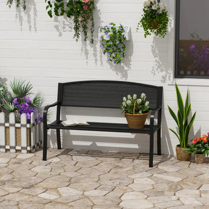 Outsunny Garden Bench Furniture Patio Park 2 Person Chair Seat Steel Black 120cm Outdoor