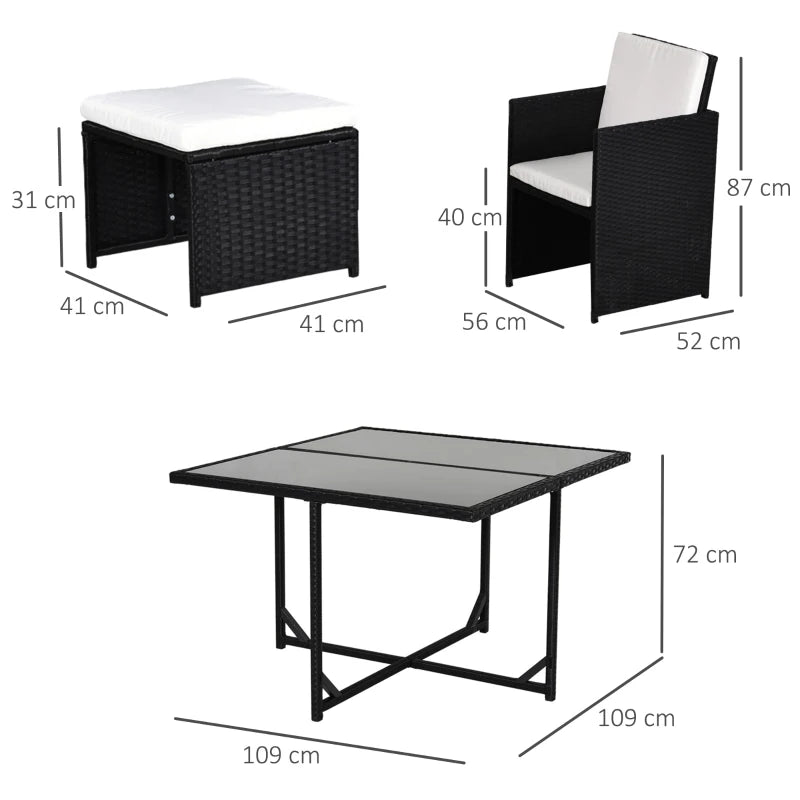 Outsunny 9 Pieces PE Rattan Cube Garden Furniture Set with Cushions, Outdoor Dining Table Set with 4 Armchair, 4 Stool, and Square Glass Top Table