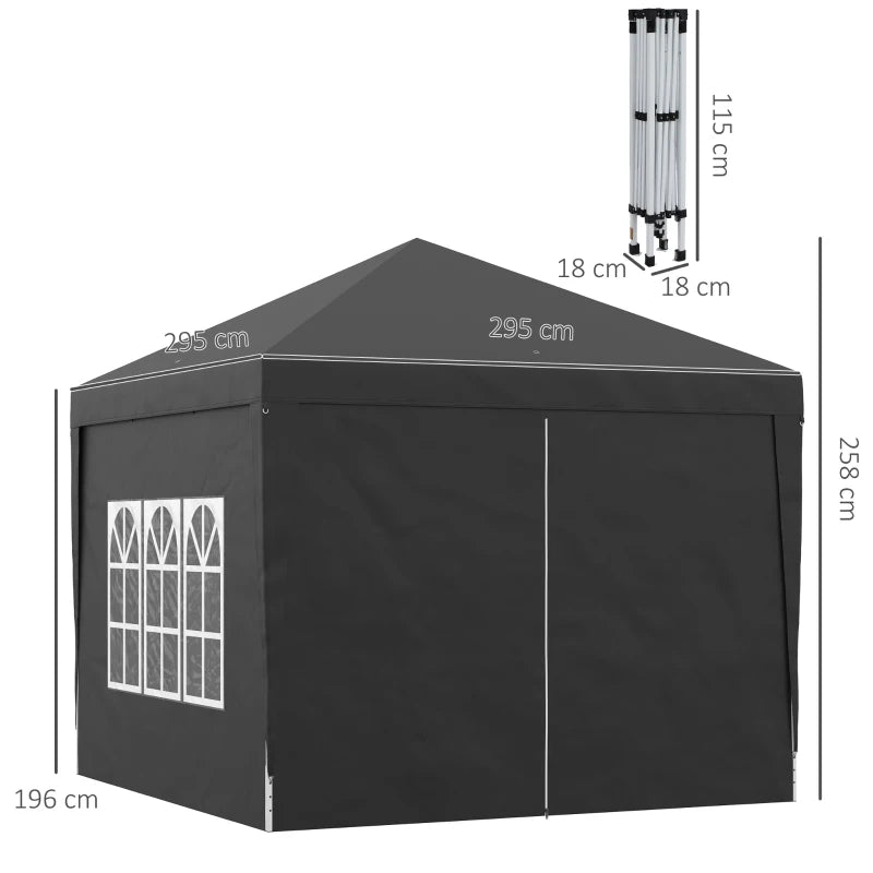 Outsunny 3 x 3(m) Pop Up Gazebo, Water and UV Resistant Party Tent Camping Canopy Marquee with Carry Bag